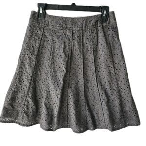 Ann Taylor Petite 4P Embroidered Eyelet Skirt Gray Brown Tea Party Brunch AS IS